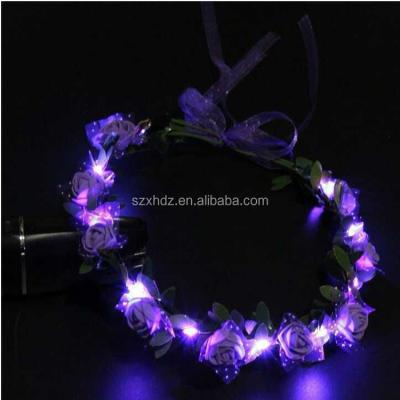 China Adjustable Party Halloween Carnival Light Up LED Garland Mardi Gras Headband Luminous Floral Flower Wreath for For Women Girls Hair Accessories for sale