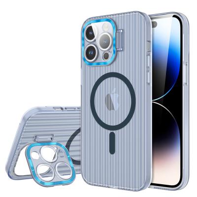 China Luxury Shockproof Invisible Camera Bracket Phone Case For iPhone 15 pro 14 13 12 Kickstand Wireless Charging Cover Device for sale