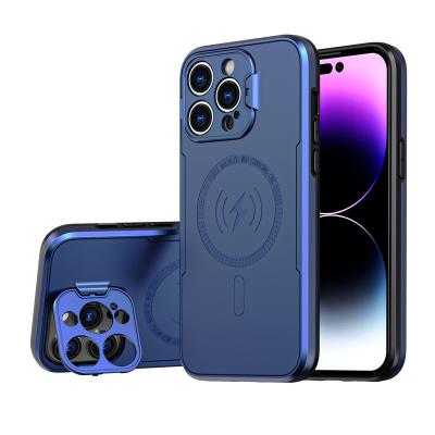 China Shockproof Magnetic Camera Hidden Stand 2023 Cell Phone Case For iPhone 11 12 13 14 15 pro Max Wireless Charging Shockproof Cover for sale