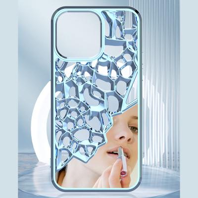 China Shockproof Luxury Make Up Mirror Phone Case Plated TPU Honeycomb Hollow Edge Case For iPhone 15 Pro 14 13 Heat Dissipation Cover for sale