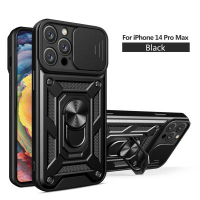 China Cell Phone Window Push Cover Shockproof Invisible Bracket Protective Case For iPhone 13 14 Pro Max Slide 15 Lens Window For Samsung S23 for sale