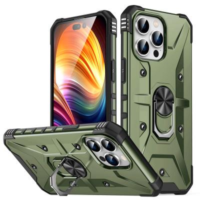 China Shock Absorption Rubberized Hybrid Protective Cases and Element Shockproof Ring Stand Magnetic Rotating Cover for iPhone 15 14 for Samsung for sale