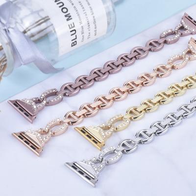 China Luxury Chain Bracelet Diamond Bracelet Watch Band For Apple Fashionable Hot Selling Metal Band Watchband for sale