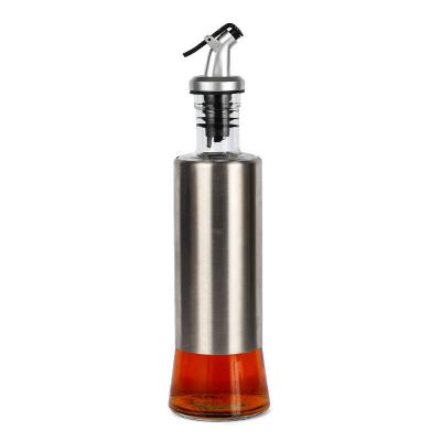 China CLASSIC Drip Design Glass Bottle Frying Oil Soy Sauce Vinegar Free Condiment Set for Kitchen and BBQ Stainless Steel Olive Oil Dispenser Bottle for sale