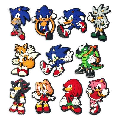 China New Arrival Sonic Character Charms Available Promotional Hoop Charm Designs Croc Charm PVC Shoes Charm Decoration For Croc DIY Gift for sale