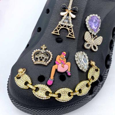 China Clog Charm Designer Crystal Cheap Shoe Charms Luxury Customized Metal Shoe Charm For Clog Shoe Sandal Slipper for sale