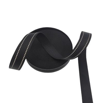 China Sustainability Black reflective strip pet webbing 2.5cm thickened 1.6mm luggage decorative nylon reflective webbing for sale