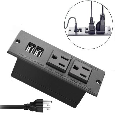 China Residential/Multipurpose Office Over-Desk Under Desk Table Furniture Countertop Cabinet Extension Power Strip Hub 2 Power Outlets and Dual USB Ports for sale