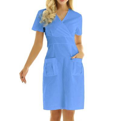 China Blue Breathable Nurse Uniform Dress Nursing Witness Uniform Woman Scrub Nurse Dress Uniforms Hospital for sale