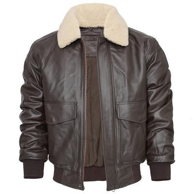 China QUICK DRY 100% Customized Sheep Skin Men Bomber Pilot Leather Jacket Air Force Flight Fur Collar Removable Casual Fashion for sale