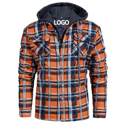 China Free LOGO Customized Wholesale Men's Casual Cotton Plaid Jacket Winter Cotton Plaid Jacket Waterproof Thicken Hooded Coat Zipper Outwear for sale