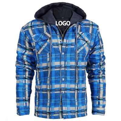 China Waterproof Free LOGO Shirts Customized Winter Cotton Plaid Coated Hood Warm With Inner Pocket Long Sleeve Removable Tracksuit Flannel Shirts for sale