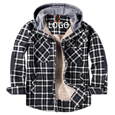 China Customized Wholesale High Quality Waterproof Free LOGO Men's Thickened Button Down Shirts Sherpa Striped Jacket Hooded Sweatshirt for sale