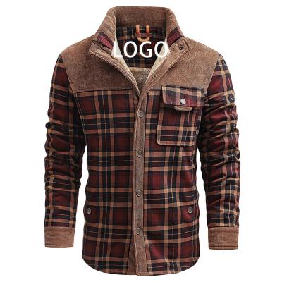 China Customized Wholesale LOGO Men's Plaid Fleece Jacket Coat Winter Free Standing Windproof Warm Outdoor Jackets for sale