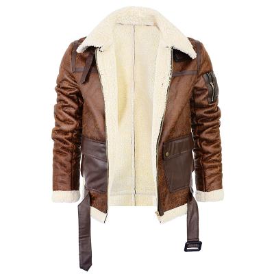 China RAF Military Casual Biker Fur Motorcycle Leather Jacket OEM Viable Men's B3 Flight Bomber Shearling Leather Jacket Aviator Sherpa Style for sale