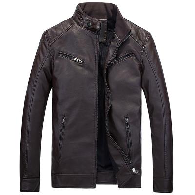 China Stand Collar Viable Winter Wash Color Brushed PU Leather Coat Men Outdoor Casual Leather Biker Jacket Motorcycle PU Leather Coat OEM for sale