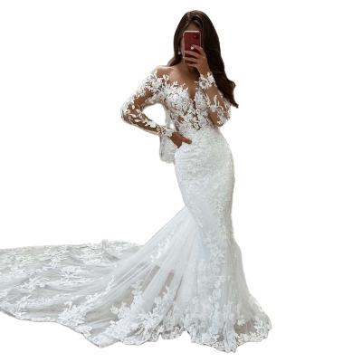 China Breathable Boho Wedding Dresses Mermaid Lace Sheath Long Ivory White Ivory Custom Made Luxury Bridal Dress Vintage 2022 Wedding Dress for sale