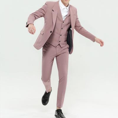 China Classic Anti-wrinkle Pink Men Suits Groom Tuxedo Groomsmen Suit Wedding Dress Suits Men 3PCS (Jacket+Pants+Vest) for sale