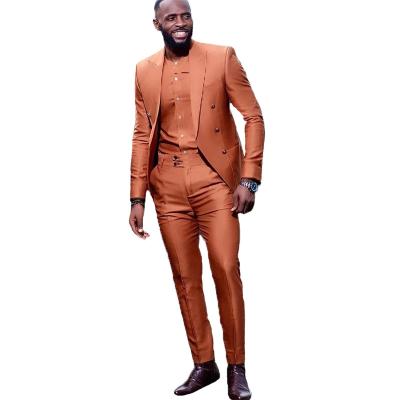 China New Orange Anti-Wrinkle Men African Suits Wedding Groom Tuxedo Business Suits Terno Masculino Slim Suit Homme 2PCS for sale