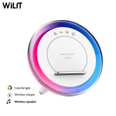 China Smart RGB Wireless Charger Lights with Phone Speaker Wireless Stand Charger Wireless Desk Lamps for Bed Room Living Room for sale