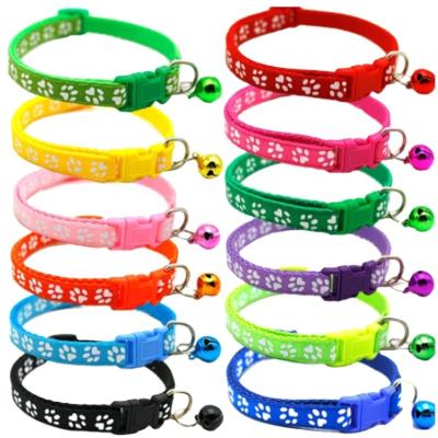 China Factory Wholesale Viable Multi-color Paw Print Reflective Neck Adjustable Nylon Designer Pet Dog Cat Collar With Bell for sale