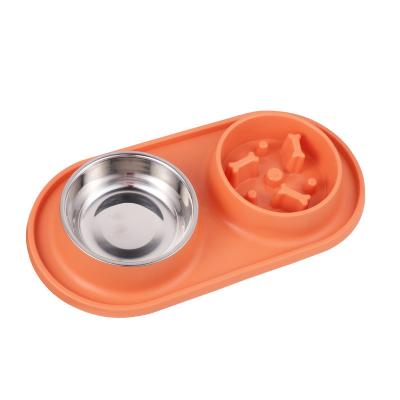 China High Quality Custom Sustainable Pet Bowl Stainless Steel Slow Feeder Dog Food Bowl With Non-Slip Silicone Mat for sale