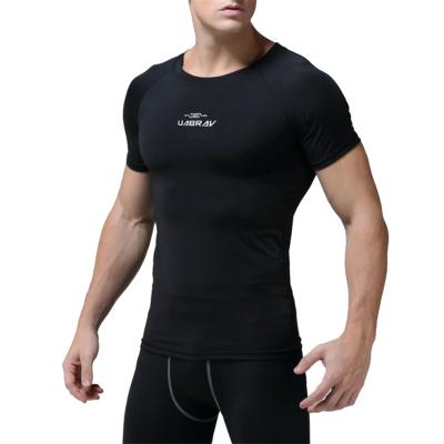 China Breathable Compression Shorts Sleeve Around Gym Elastic Quick Dry Fitness Man T-shirt Collar Tights Sportswear Shirt Men Running Clothing for sale