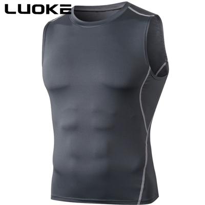 China Wicking Training Mens PRO Suit High Elastic Moisture Tight Fit Breathable Fitness Vest And Sports Quick Dry Top for sale