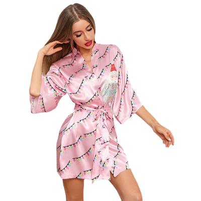 China Hot Selling QUICK DRY Christmas Family Short Section Cartoon Print Ice Silk Long Robes Short Silk Thin Pajamas for sale