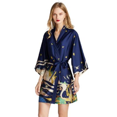 China QUICK DRY new ice silk long robes plus size printing cardigan pajamas wholesale for sale