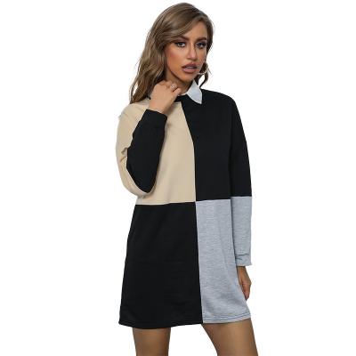 China Cheap products 2021 long dry fashion color block hoodie round neck sweater dress women top selling clothing QUICK DRY for sale