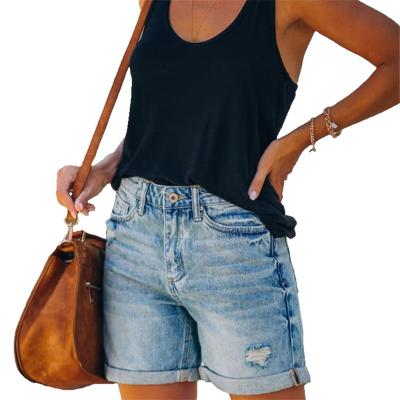 China 2021 summer women's jeans QUICK DRY jeans ripped hole washed denim shorts woman for sale