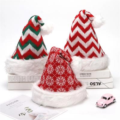 China 2022 Polyester Christmas Knitted Snowflake Stripe Christmas Hats For Outdoor Adults Decoration Xmas Decorations for sale