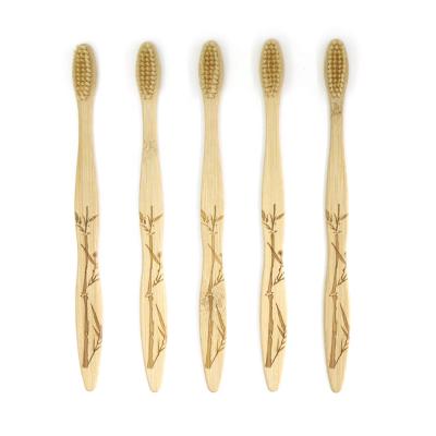 China Biodegradable Flat Curved Nice Handle Laser Engraving Bamboo Fiber Bristle Toothbrush for sale