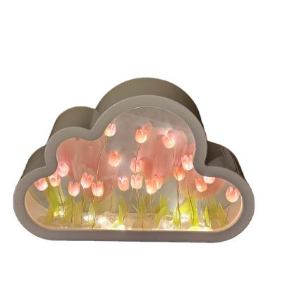 China Contemporary Tulip Cloud flower sea abyss mirror night light decorative mirror Melaleuca  LED gift mirror DIY handmade products for sale