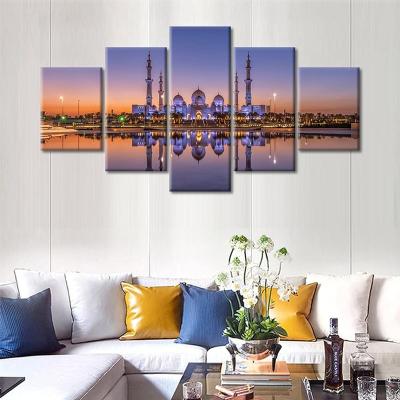 China High Resolution Printing 5 Pieces Modern Abstract Islamic Muslim Picture Art Calligraphy Wall Painting for sale