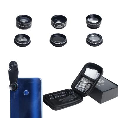 China Hot ABS + METAL + OPTICAL GLASS Universal 7 in 1 Magnifiers Mobile Phone Camera Kit Fisheye Wide Angle Lens Optical Lens with Universal Clip for sale