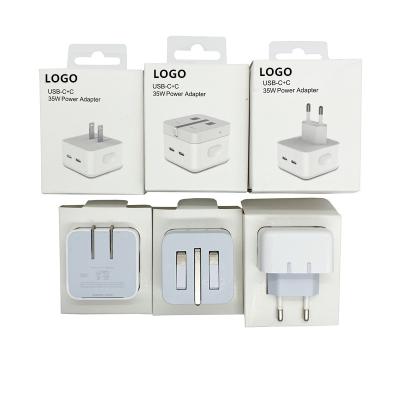 China High Speed ​​Original With Box 35W Port Power Adapter EU USA R-U Plug Foldable Type Dual USB-C C PD Wall Charger For iPhone 11 12 13 14 pro for sale