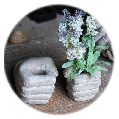 China Mediterranean Custom Concrete Succulent Flower Pots, Cement Hand Shape Gardening Plant Pot For Garden Decoration for sale