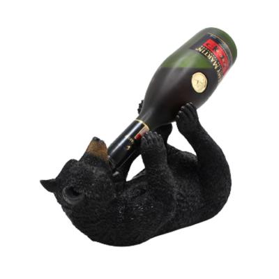 China Wine Bottle Holder Decorative Resin Black Bear Wine Sculpture and Statue Viable Animal Drinking Holders for sale