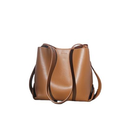 China Fashion Modern Custom Private Label Genuine Leather Women's Bucket Bags Luxury Ladies Simple Crossbody Handbags for sale