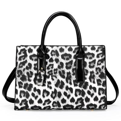 China Hot Selling Fashion Women's Leopard Pattern Shoulder Handle Satchel Bag Casual Large Capacity Soft Top Leather Custom Logo Tote Handbags for sale