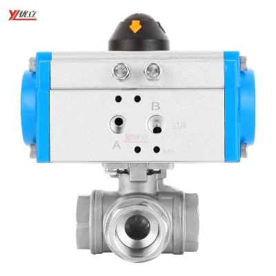 China 3 Ways Pneumatic Steam 304 Threaded Ball Valve 316 Stainless Steel Anti-corrosion Durable High Quality Safe And Long Lasting for sale