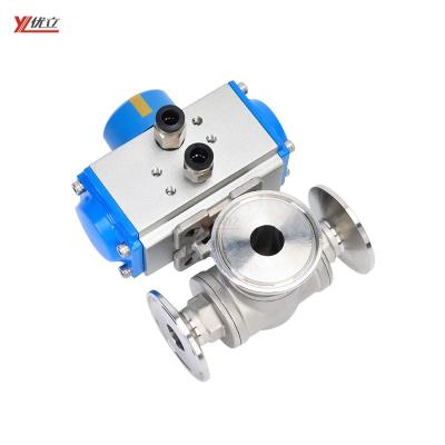 China Highly demanded corrosion resistant safe and durable quick-install 316 T-port L-port PN16-PN64 304 pneumatic three way clamped tri ball valve for sale