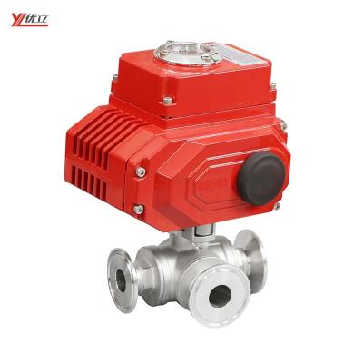 China Safe And Durable Durable Flange 50.5mm 1.6mpa 304 Stainless Steel 316 Tri Clamped Ball Valve Three Way Electric On-Off T-prot DC24 for sale