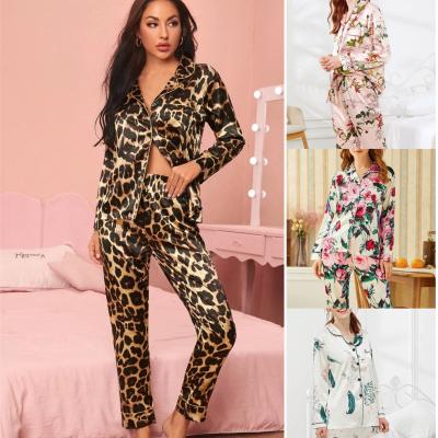 China Hot Selling Women's Spring Summer QUICK-DRY Pajamas Slim Silk Cardigan Suit Women's Long-sleeved Sleepwear for sale