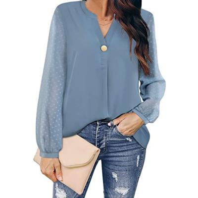 China New Arrival Women's Anti-pilling Springs Elegant Shirts Quilting Embroidered Long Sleeves Chiffon Blouse Women's Top Fashionable Blouse for sale