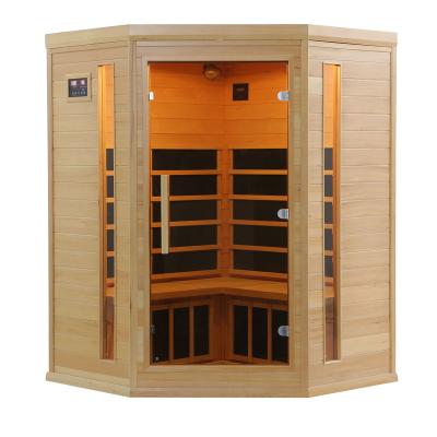 China High Quality Computer Control Panel Sale 4 People Sauna Hemlock Far Infrared Corner Sauna Can Be Customized for sale