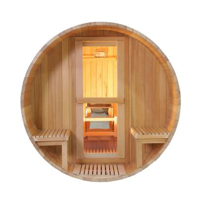 China Outdoor Computer Control Panel 4/6 Person Red Cedar Barrel Sauna With Wood Burning Stove for sale