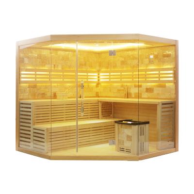 China Indoor Canadian Sauna Hemlcok Computer Control Panel Wet Steam Sauna for 6 Person for sale